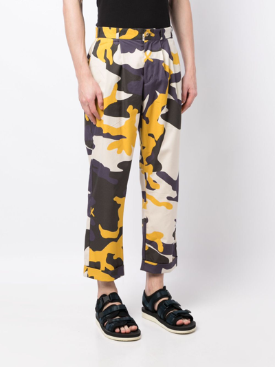 Shop The Power For The People Camouflage-pattern Cropped Cotton Trousers In Neutrals