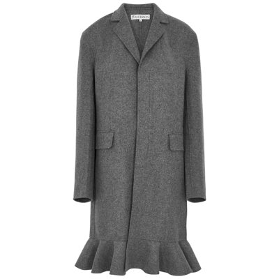 Shop Jw Anderson Ruffle-trimmed Wool-blend Coat In Grey