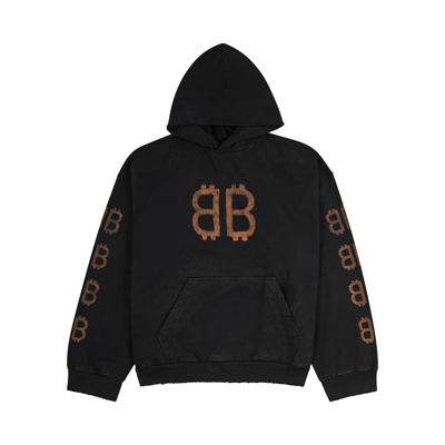 Shop Balenciaga Crypto Hooded Cotton Sweatshirt In Black