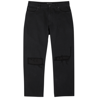 Shop Balenciaga Distressed Straight-leg Jeans In Black