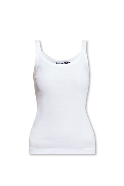 Shop Dolce & Gabbana Logo Patch Crewneck Tank Top In White