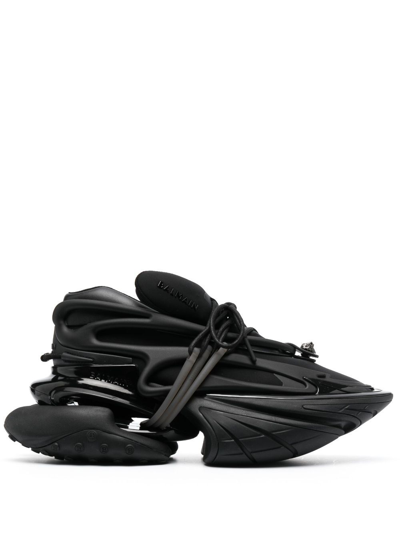 Shop Balmain Black Unicorn Leather Sneakers