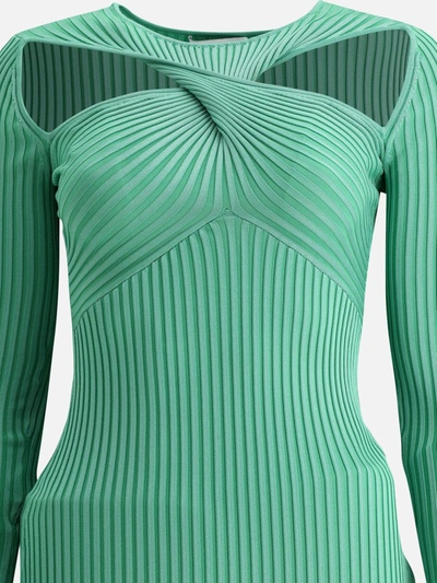 Shop Self-portrait Ribbed Dress With Cut-out In Green
