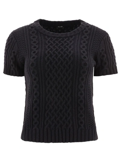 Shop Aspesi Short-sleeved Cable Sweater In Black