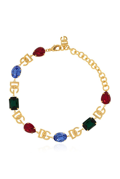 Shop Dolce & Gabbana Dg Logo Embellished Necklace In Multi