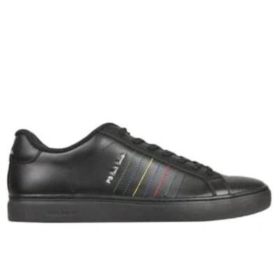Shop Paul Smith Black Leather Embroidered Stripes Rex Trainers