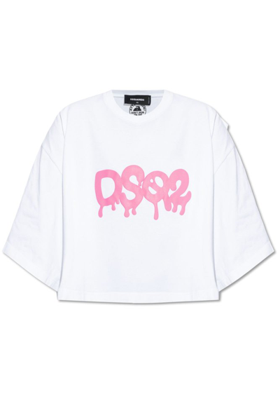 Shop Dsquared2 Logo Printed Cropped T In White