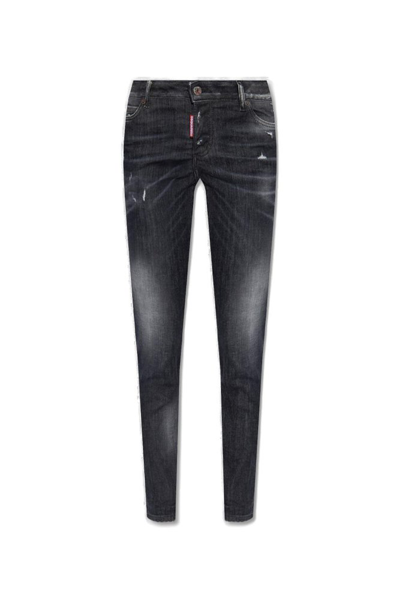 Shop Dsquared2 Jennifer Distressed Skinny Jeans In Black