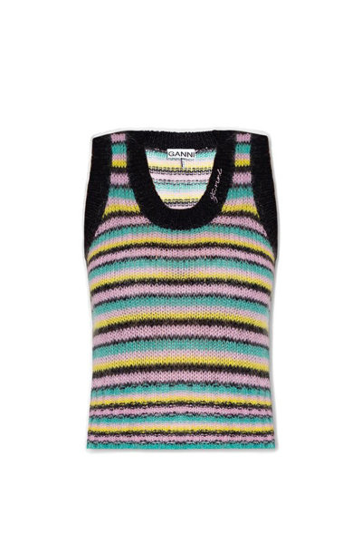 Shop Ganni Striped Sleeveless Knitted Tank Top In Multi