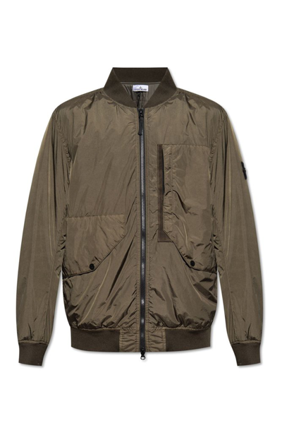Shop Stone Island Garment Dyed Crinkled Bomber Jacket In Green