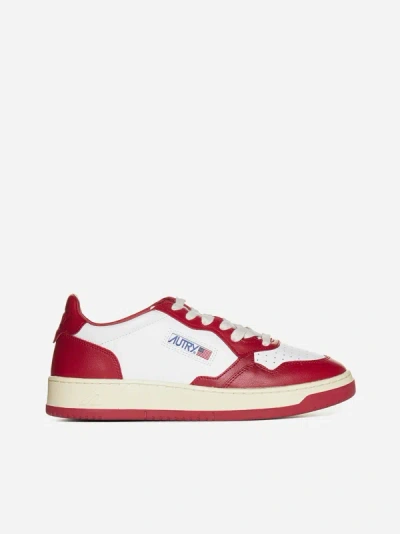 Shop Autry Medalist Leather Low-top Sneakers In White,red