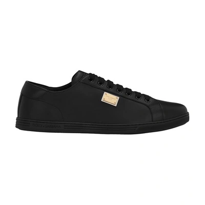 Shop Dolce & Gabbana Calfskin Leather Saint Tropez Sneakers In Black