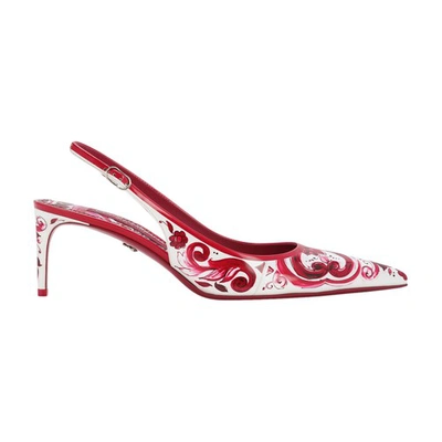 Shop Dolce & Gabbana Printed Patent Leather Sling Back In Azulejos_fdo_fucsia