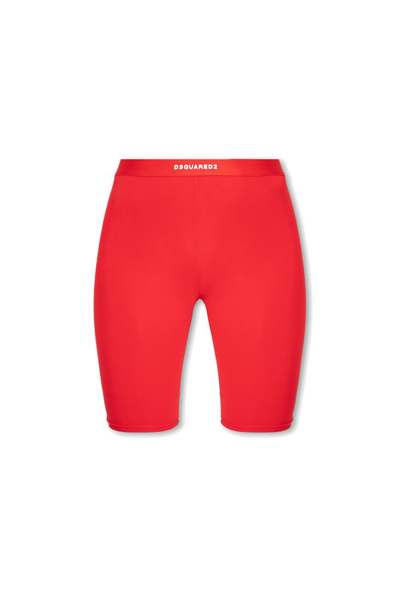 Shop Dsquared2 Logo Printed Elasticated Waist Shorts In Red