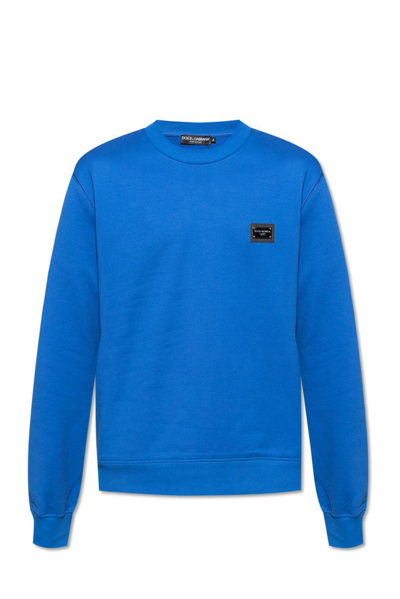 Shop Dolce & Gabbana Logo Plaque Crewneck Sweatshirt In Blue