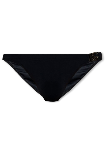 Shop Dolce & Gabbana Dg Buckled Swim Briefs In Black