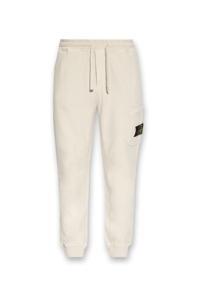Shop Stone Island Logo Patch Drawstring Track Trousers In Beige