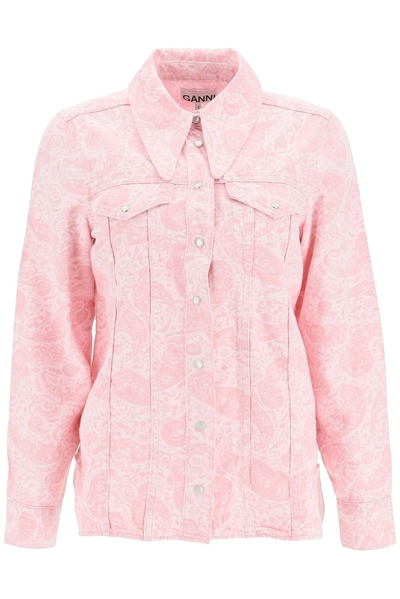 Shop Ganni Paisley Printed Button In Pink