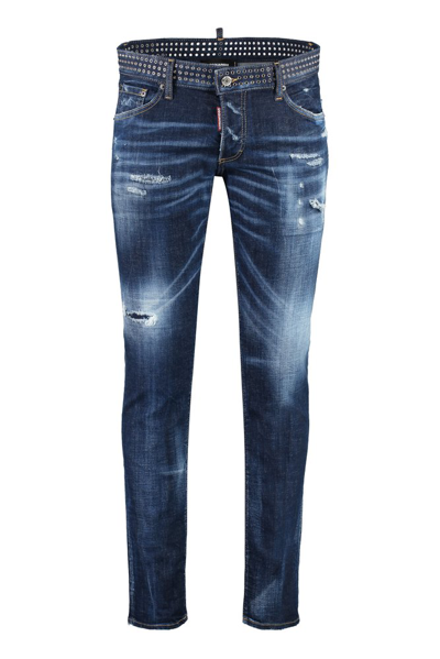 Shop Dsquared2 Distressed Skinny Studded Jeans In Blue