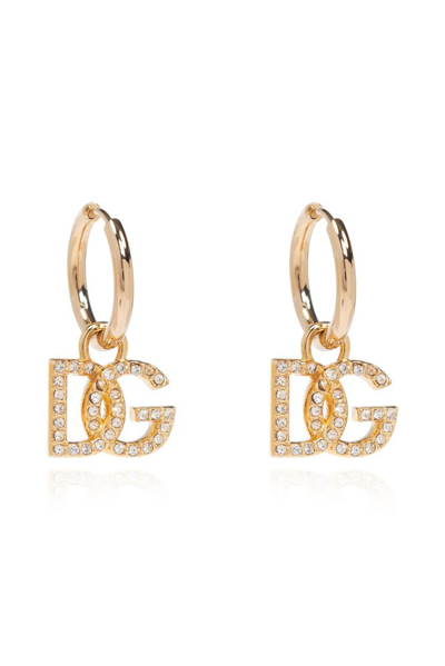 Shop Dolce & Gabbana Dg Logo Polished Hoop Earrings In Gold