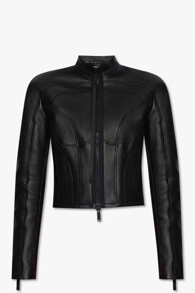 Shop Dsquared2 Stitching Detailed Cropped Jacket In Black