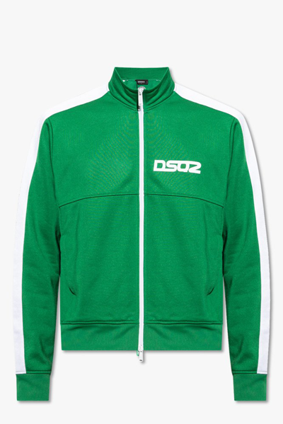 Shop Dsquared2 Logo Printed Zipped Sports Jacket In Green