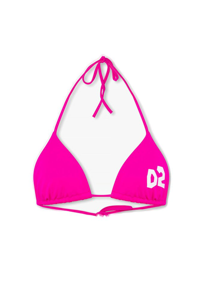 Shop Dsquared2 Logo Printed Triangle Cup Bikini Top In Pink
