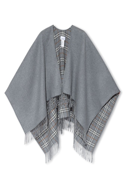 Shop Burberry Checked Fringed Edge Reversible Cape In Multi
