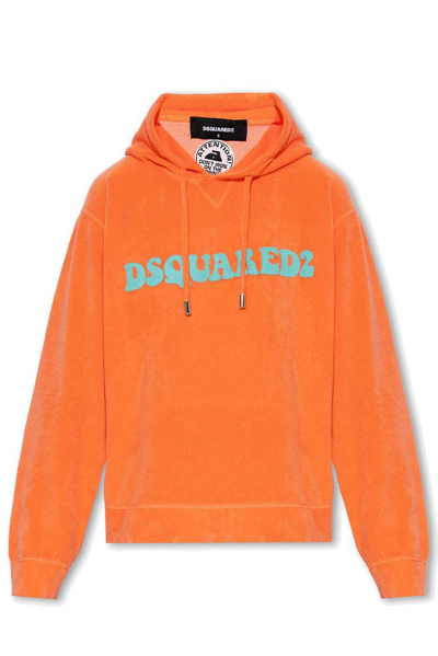 Shop Dsquared2 Logo Printed Drawstring Hoodie In Orange