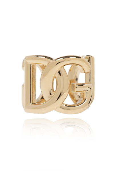 Shop Dolce & Gabbana Logo Plaque Engraved Ring In Gold