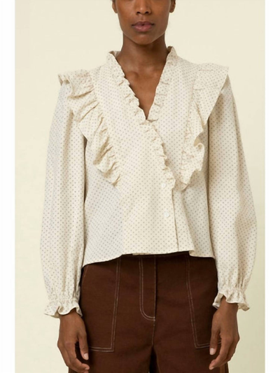 Shop Frnch Taya Ruffle Front Woven Blouse In Off White