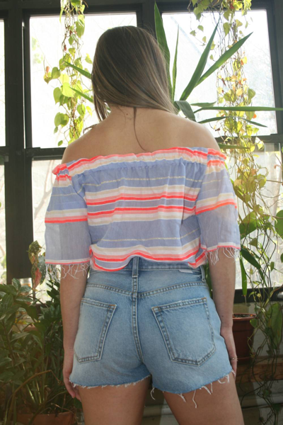 Lemlem Fiesta Off-shoulder Top In Lavendar Stripe In Multi