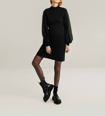 Shop Molly Bracken Mini Sweater Dress With Veil Sleeves In Black