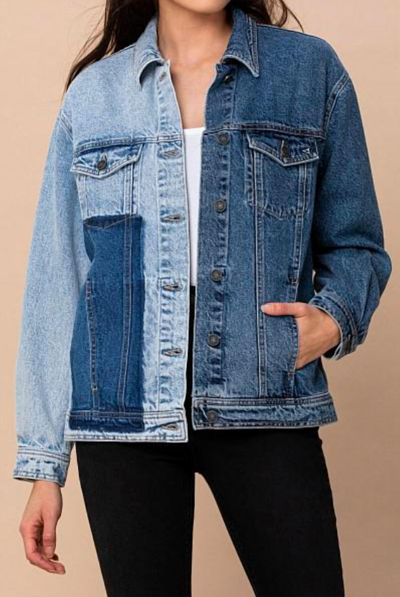 Shop Hidden Women's Patch Oversized Denim Jacket In Light Blue
