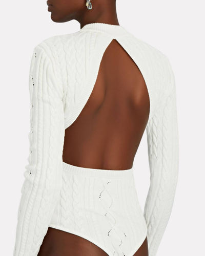 Shop Ronny Kobo Cache Open Back Cable Knit Bodysuit In White