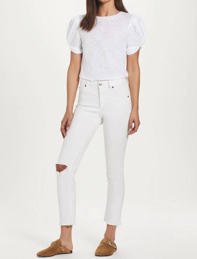 Goldie Twisted Puff-sleeve Tee In White