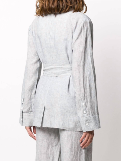 Gold Hawk Mini Stripe Linen Blazer In Grey