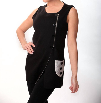 Shop Angel 2-tone Asymmetrical Zip Vest In Black/stone