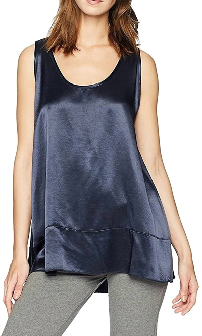 Pj Harlow Natalie Satin Tank With Ruffle In Navy In Blue