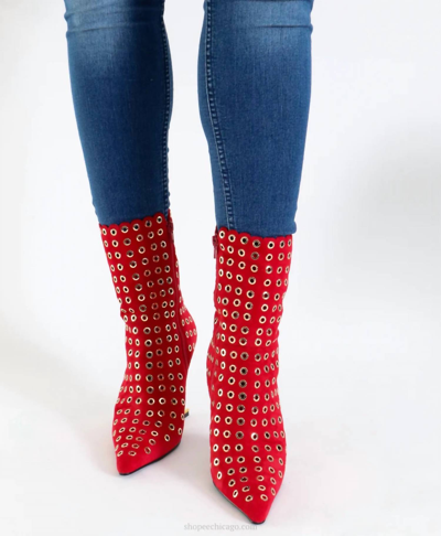 Jeffrey Campbell Compass-e Pointed Toe Boot In Red Suede Gold In Multi