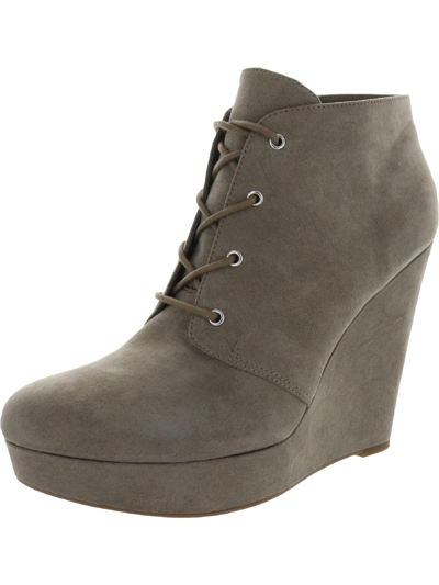 Shop Gbg Los Angeles Aheela Womens Faux Suede Ankle Wedge Boots In Grey