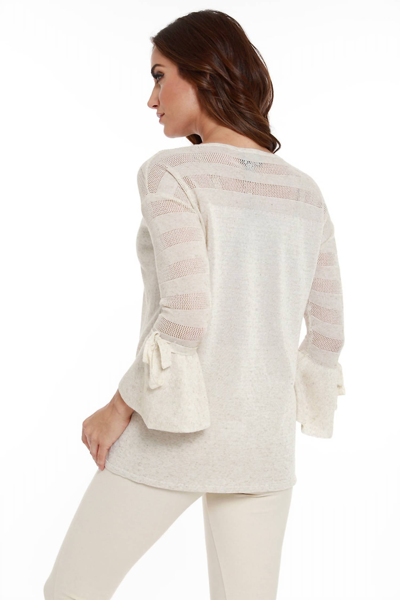 Angel Linen Lace Tie Bell Sleeve Top In Sand In Beige