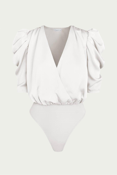 Shop Adelyn Rae Lila Wrap-effect Sateen Bodysuit In White