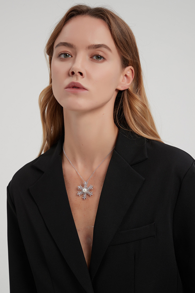 Classicharms Pave And Freshwater Pearl Snowflake Multi Way Brooch Pendant In Silver