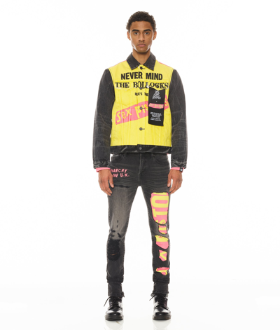 Cult Of Individuality Punk Sex Pistols Distressed Rigid Super Skinny Jeans In Black