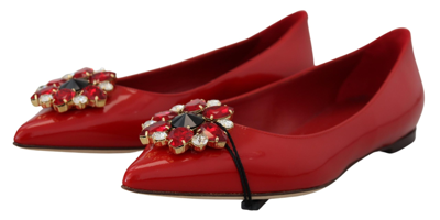 Shop Dolce & Gabbana Leather Crystals Loafers Flats Women's Shoes In Red