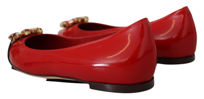 Shop Dolce & Gabbana Leather Crystals Loafers Flats Women's Shoes In Red