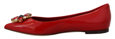 Shop Dolce & Gabbana Leather Crystals Loafers Flats Women's Shoes In Red