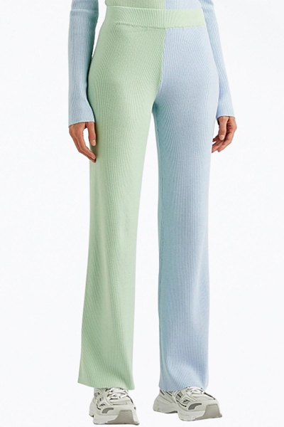 Shop Helmstedt Awa Ribbed-knit Straight-leg Pants In Green/blue In Multi