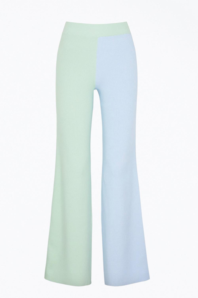 Shop Helmstedt Awa Ribbed-knit Straight-leg Pants In Green/blue In Multi